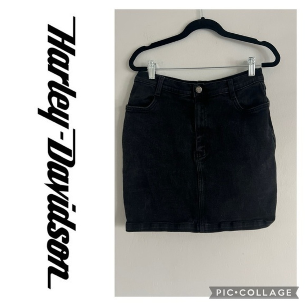 Harley Davidson Women’s Black Denim Skirt Y2K Biker Motorcycle Sz 10